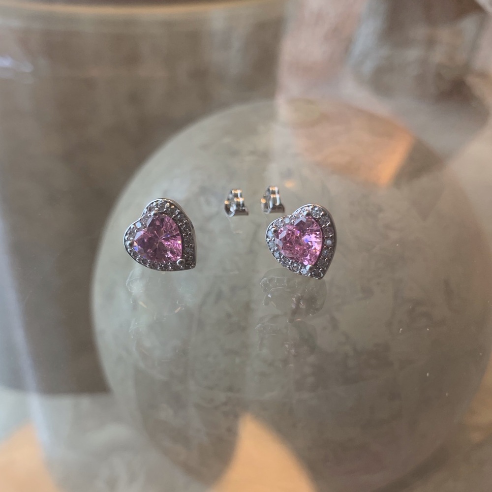 Silver Pink Heart Earrings NWOT